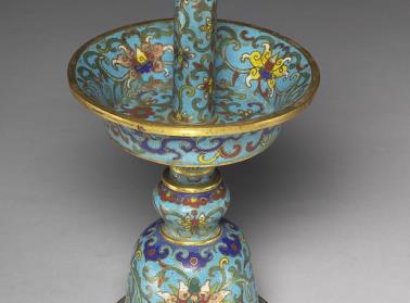 图片[2]-Copper candle stand in cloisonne enamels (set of five alter piece), Qing dynasty (1644-1911)-China Archive